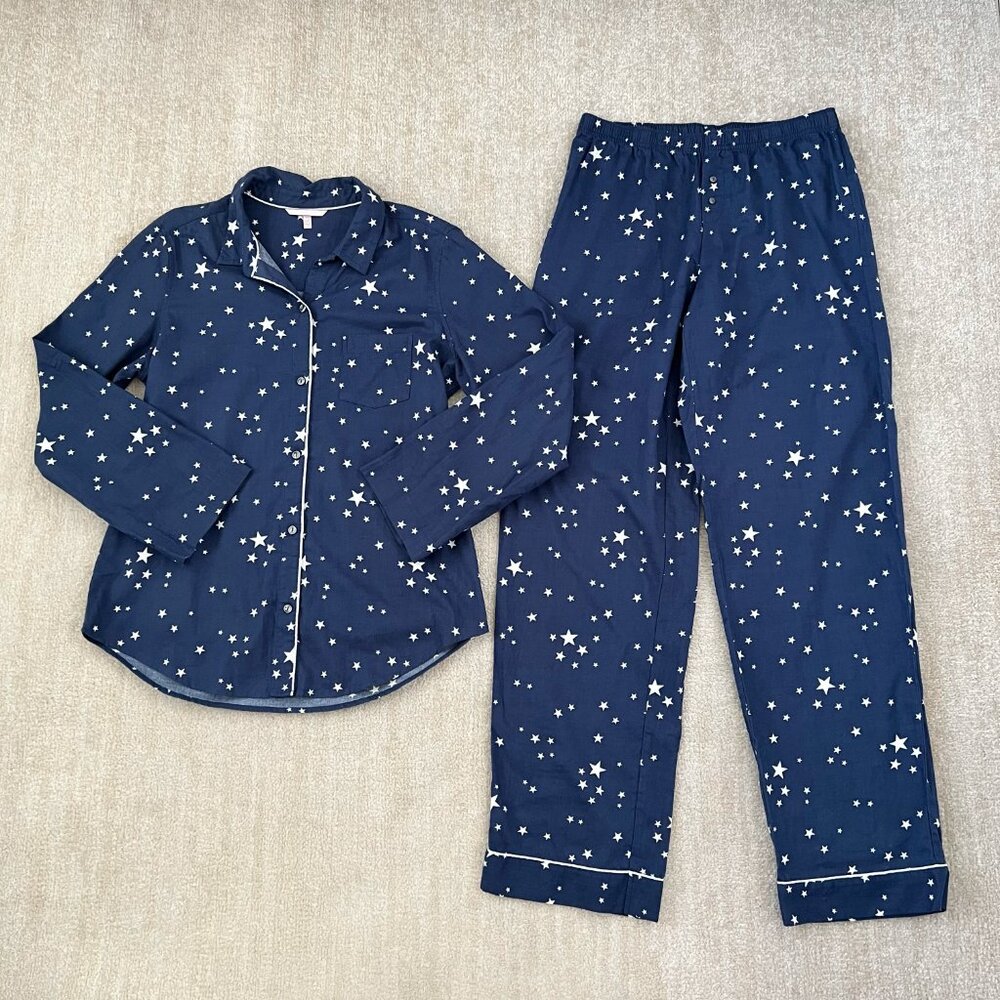 Victoria’s Secret Cotton Flannel Long Sleeve Blue Pajamas Set M Long